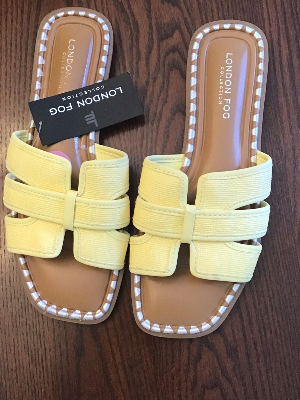 London Fog Pale Yellow Strappy Slide Mules NWT